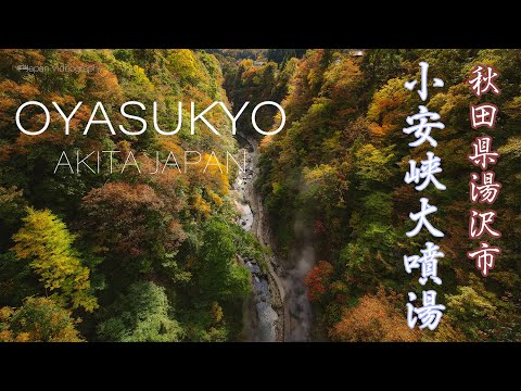 小安峡大噴湯 美しい紅葉 5K Akita Japan Volcanic Springs Oyasukyo - Autumn Leaves 小安峡温泉の観光名所 秋田の風景