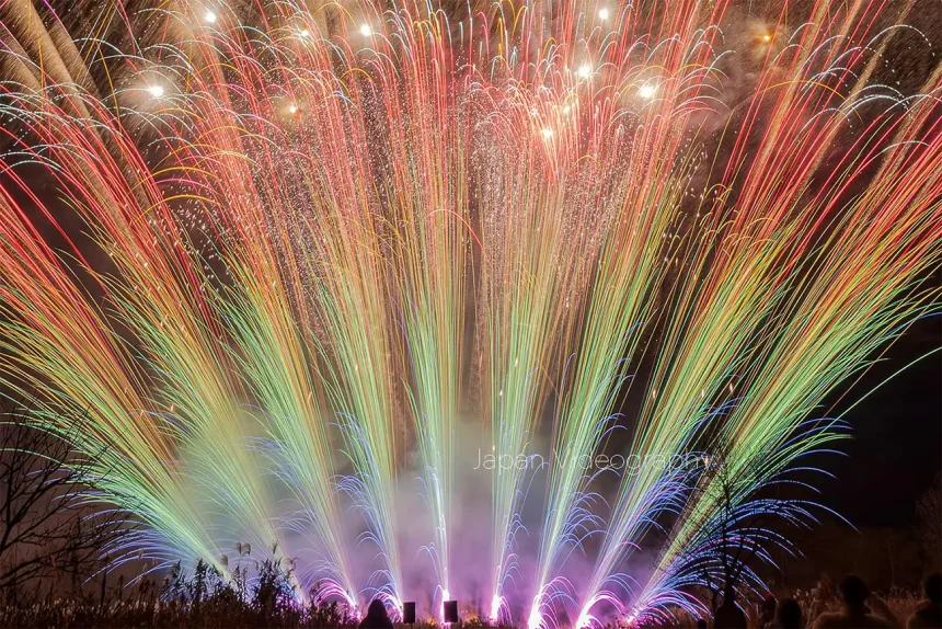 250発の大輪が夜空を彩る冬花火 テラスハナビ岩手 | 岩手県花巻市