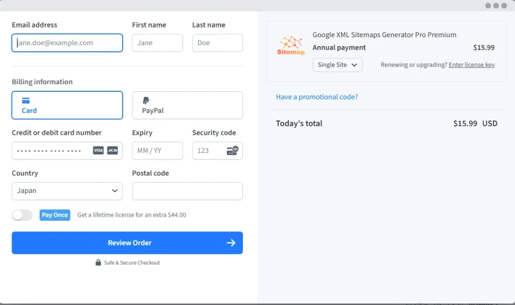 Google XML Sitemaps Generator Proの支払い方法