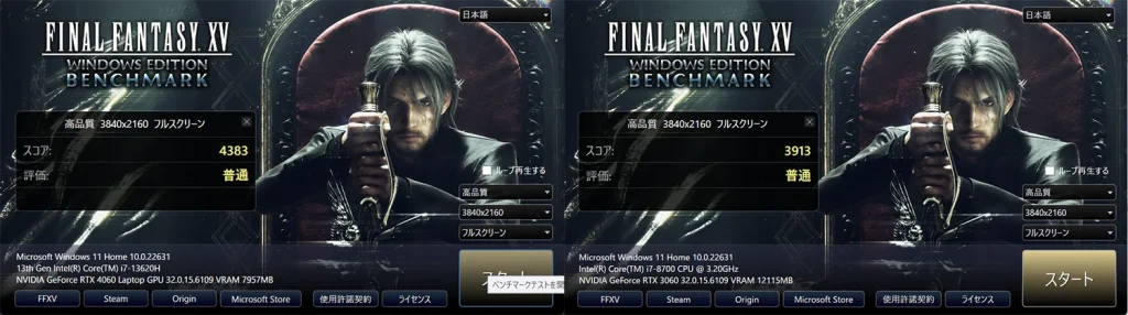 FF15のベンチマーク比較 RTX3060 vs RTX4060