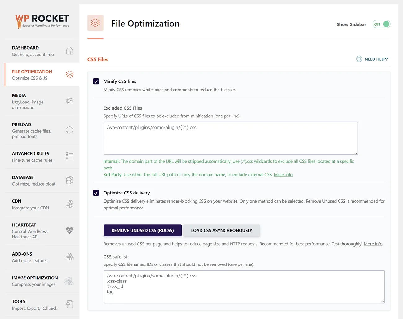 WP Rocket File Optimization CSS Fileの設定